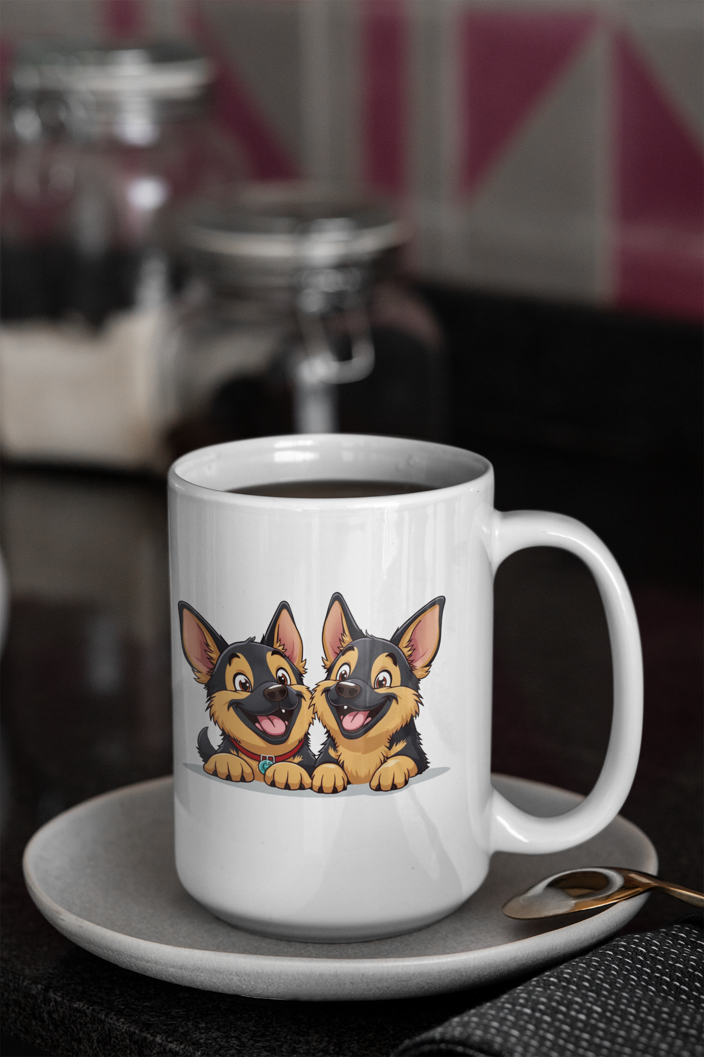 2 happy German Shepherd puppies mug All Caffeine Christmas gift Coffee Time Dog Dog Lover Dog Owner German Shepherd gift for mom gift for wife Java Mocha Police Dog Shepherd stocking stuffer