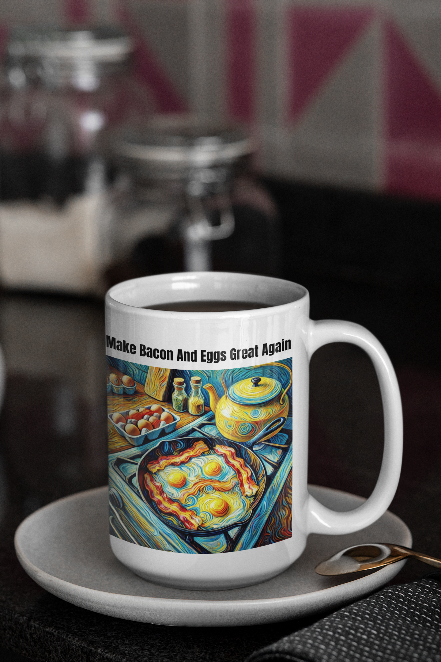 Make bacon and eggs great again white glossy mug All bacon bacon and coffeee Bacon and Eggs bacon awareness bacon nation Caffeine carnivore carnivore bacon Coffee Time Everything is better with bacon gift for mom gift for wife I Love Bacon Java Mocha stocking stuffer