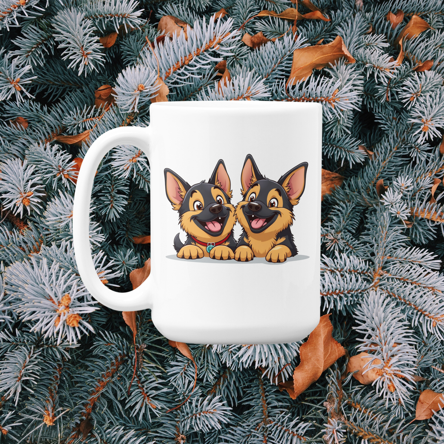 2 happy German Shepherd puppies mug All Caffeine Christmas gift Coffee Time Dog Dog Lover Dog Owner German Shepherd gift for mom gift for wife Java Mocha Police Dog Shepherd stocking stuffer