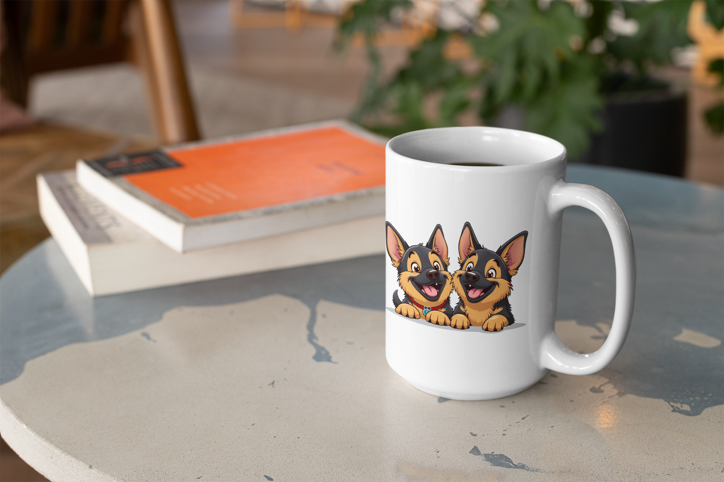 2 happy German Shepherd puppies mug All Caffeine Christmas gift Coffee Time Dog Dog Lover Dog Owner German Shepherd gift for mom gift for wife Java Mocha Police Dog Shepherd stocking stuffer