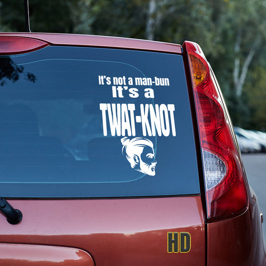 It's not a man-bun it's a twat-knot vinyl decal decal stickers Decals for cars Decals for Trucks decals for tumblers man-bun manbun SUV decals truck decals twat twat-knot window decal car Window decals window decor