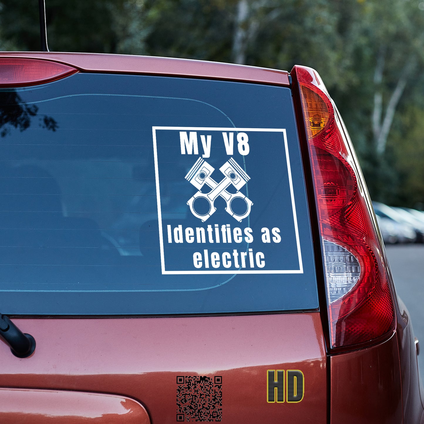 My V8 identifies as electric Vinyl decal Anti-EV decal stickers Decals for cars Decals for Trucks EV minivan sticker SUV decals tesla truck decals window decal car Window decals window decor