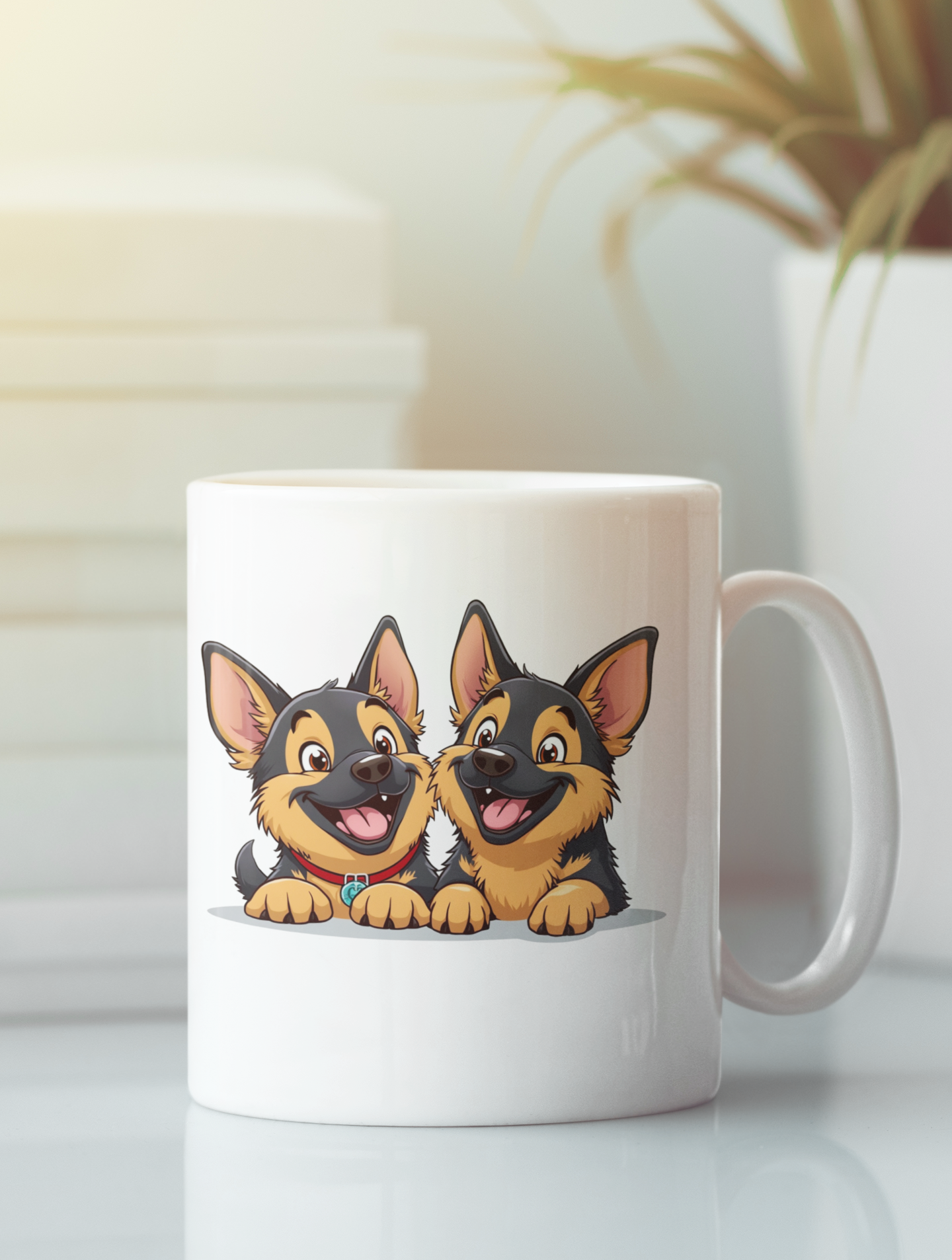 2 happy German Shepherd puppies mug All Caffeine Christmas gift Coffee Time Dog Dog Lover Dog Owner German Shepherd gift for mom gift for wife Java Mocha Police Dog Shepherd stocking stuffer