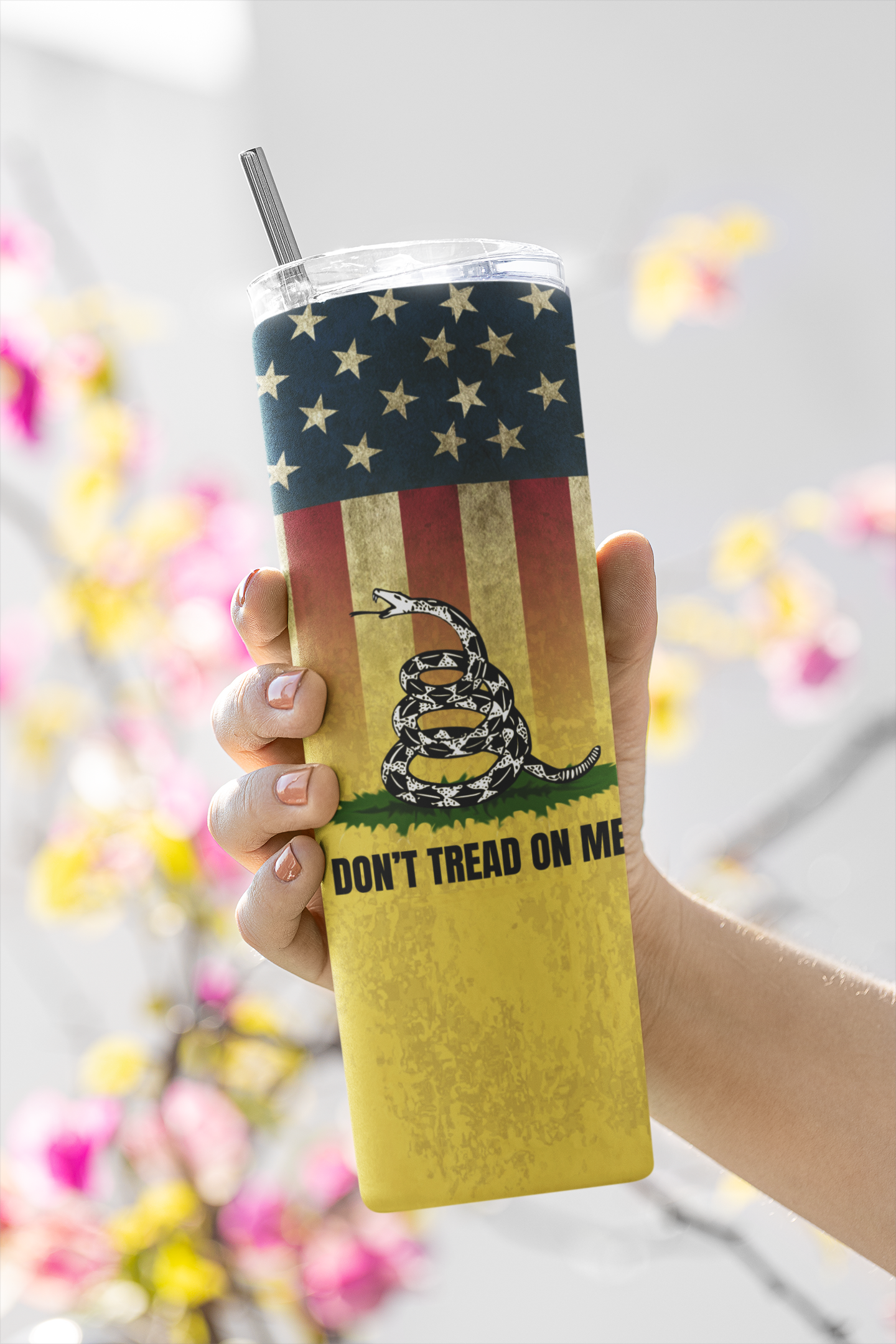 Don't tread on me faded flag skinny 20 ounce tumbler gadsden Gadsden flag Gadsden snake liberty liberty snake stocking stuffer