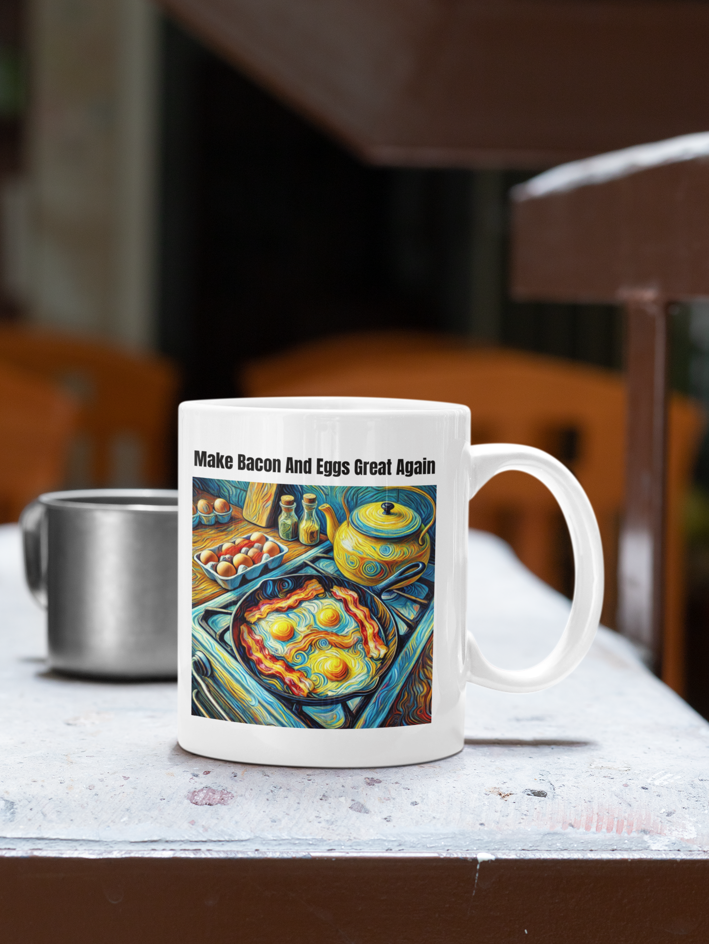 Make bacon and eggs great again white glossy mug All bacon bacon and coffeee Bacon and Eggs bacon awareness bacon nation Caffeine carnivore carnivore bacon Coffee Time Everything is better with bacon gift for mom gift for wife I Love Bacon Java Mocha stocking stuffer