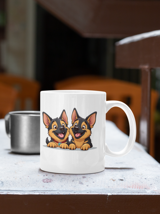 2 happy German Shepherd puppies mug All Caffeine Christmas gift Coffee Time Dog Dog Lover Dog Owner German Shepherd gift for mom gift for wife Java Mocha Police Dog Shepherd stocking stuffer