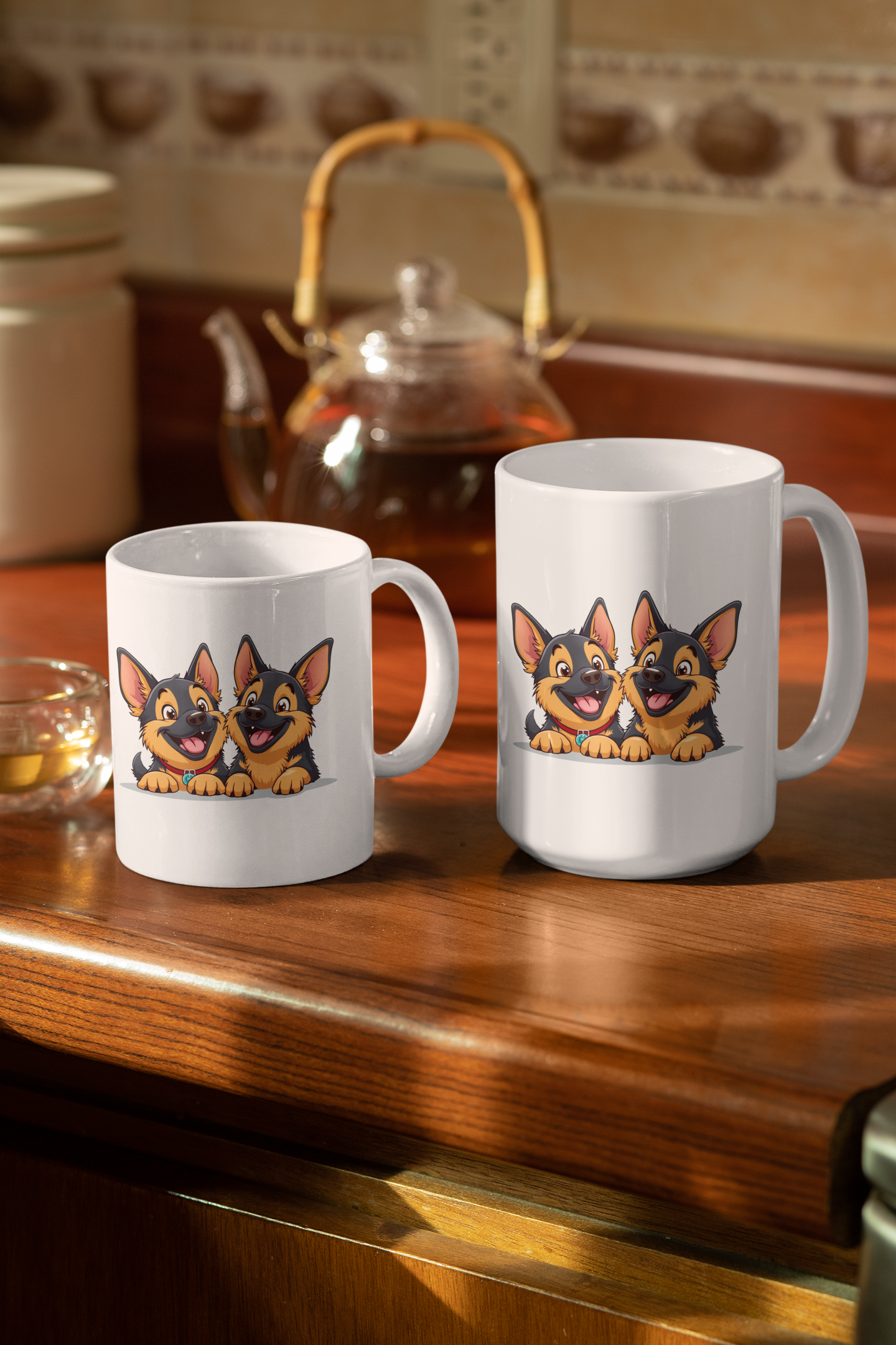 2 happy German Shepherd puppies mug All Caffeine Christmas gift Coffee Time Dog Dog Lover Dog Owner German Shepherd gift for mom gift for wife Java Mocha Police Dog Shepherd stocking stuffer