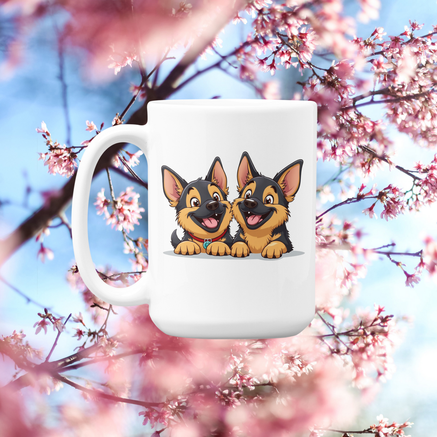 2 happy German Shepherd puppies mug All Caffeine Christmas gift Coffee Time Dog Dog Lover Dog Owner German Shepherd gift for mom gift for wife Java Mocha Police Dog Shepherd stocking stuffer