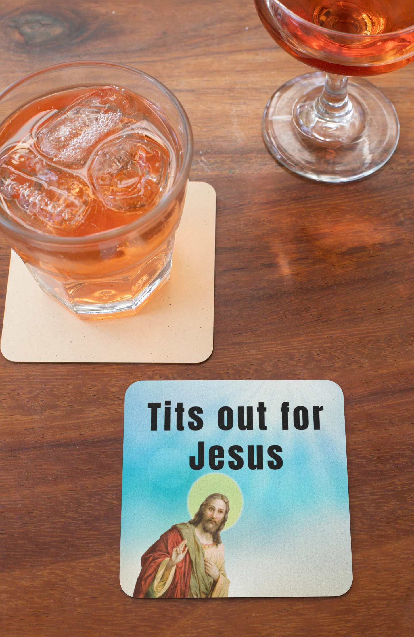 Tits out for Jesus Drink coaster co-worker gift coaster coaster set funny coaster jesus meme stocking stuffer