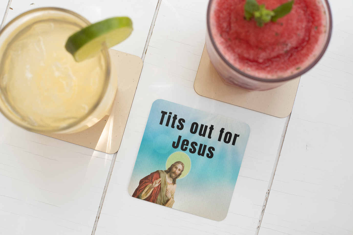 Tits out for Jesus Drink coaster co-worker gift coaster coaster set funny coaster jesus meme stocking stuffer